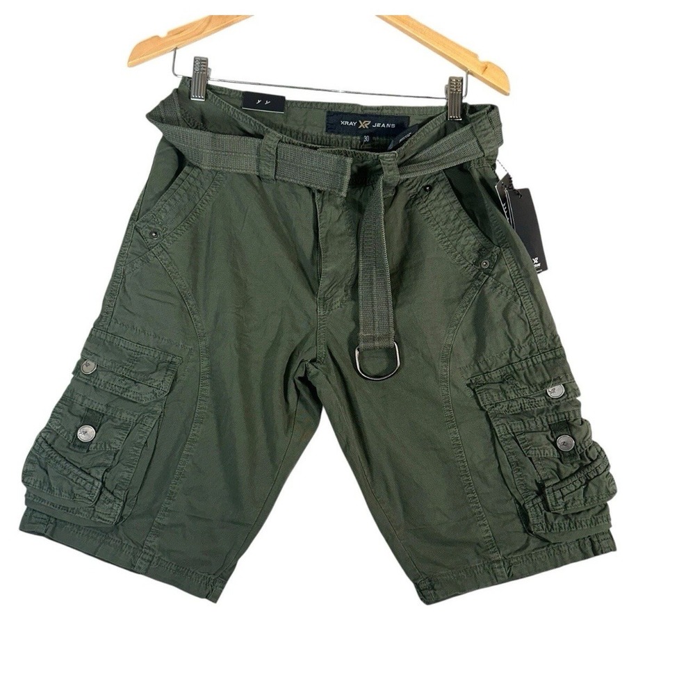 Xray Jeans Mens NEW Charcoal Belted Cargo Shorts With Snap Detail Sz 30 Holiday